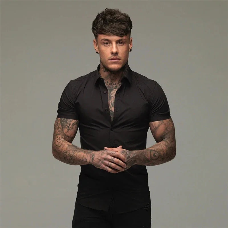 Slim Fit Button Short Sleeve Shirts Men