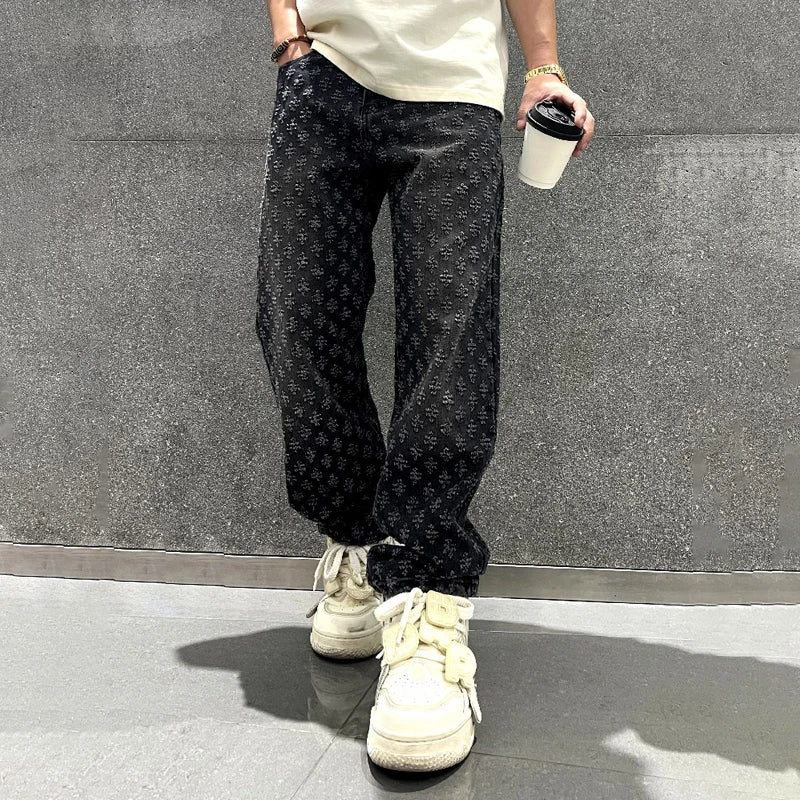 Jacquard Pattern Denim Pants