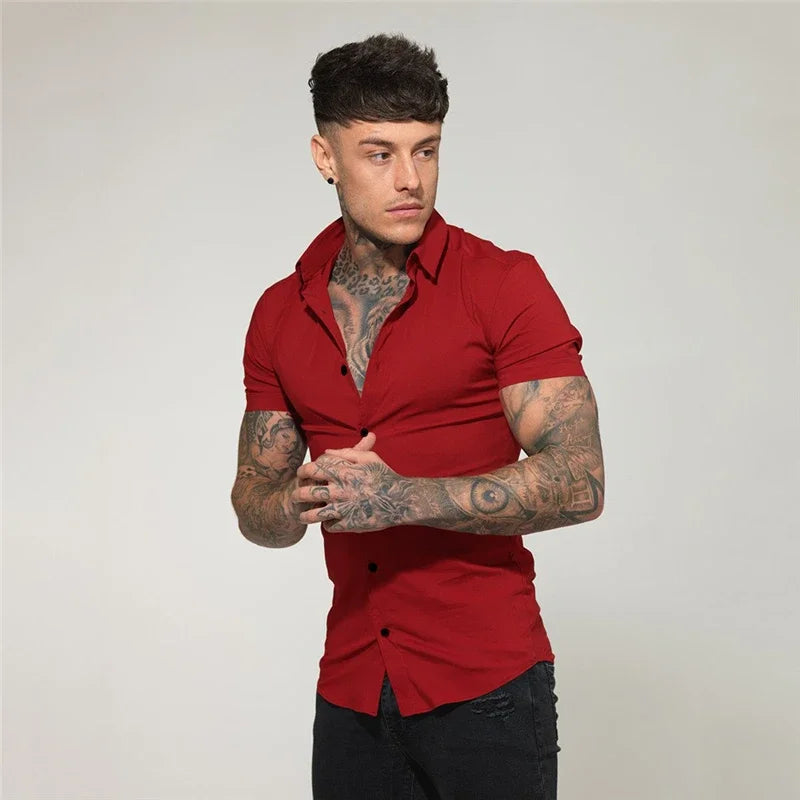 Slim Fit Button Short Sleeve Shirts Men