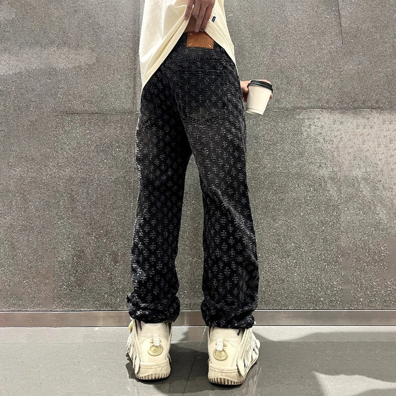 Jacquard Pattern Denim Pants