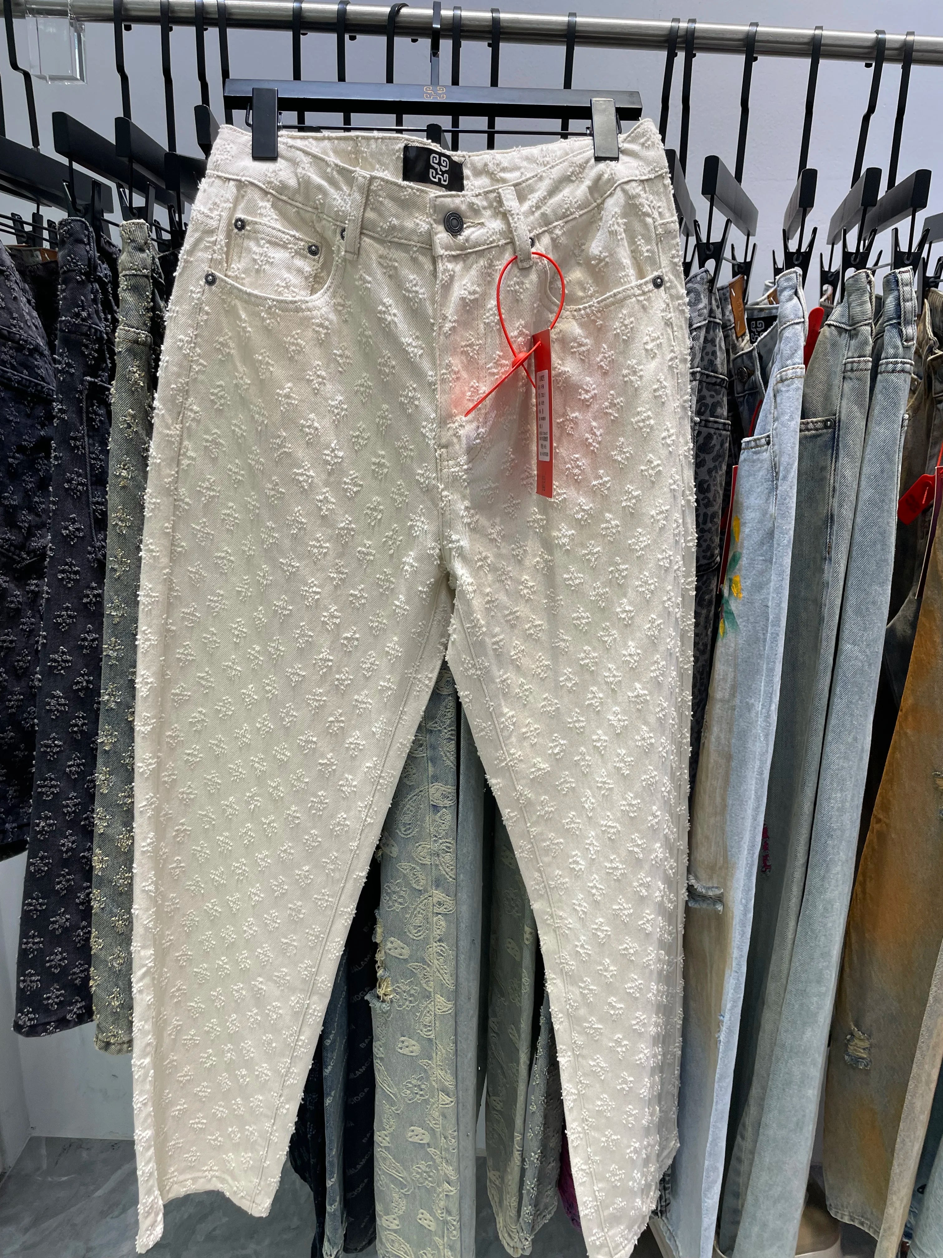 Jacquard Pattern Denim Pants