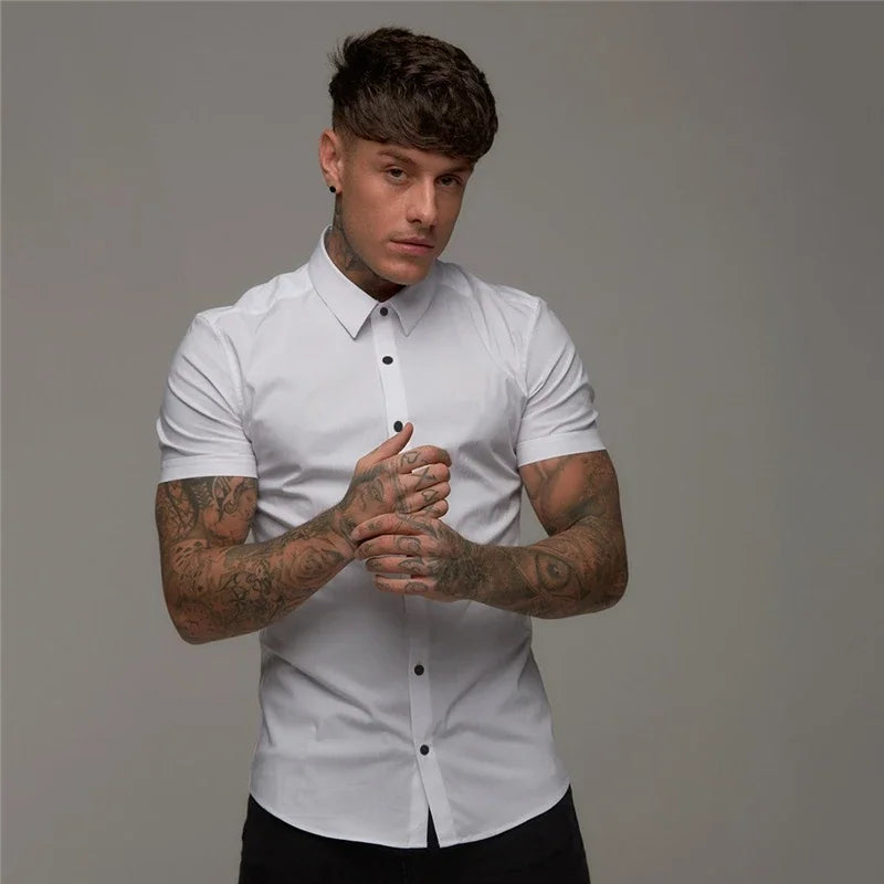 Slim Fit Button Short Sleeve Shirts Men