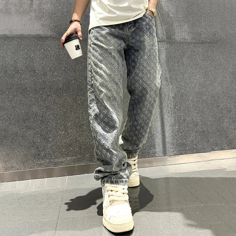 Jacquard Pattern Denim Pants