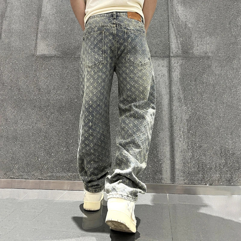 Jacquard Pattern Denim Pants