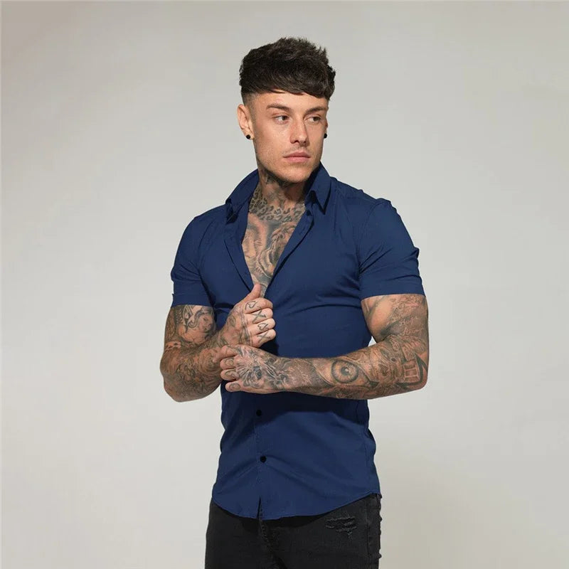 Slim Fit Button Short Sleeve Shirts Men