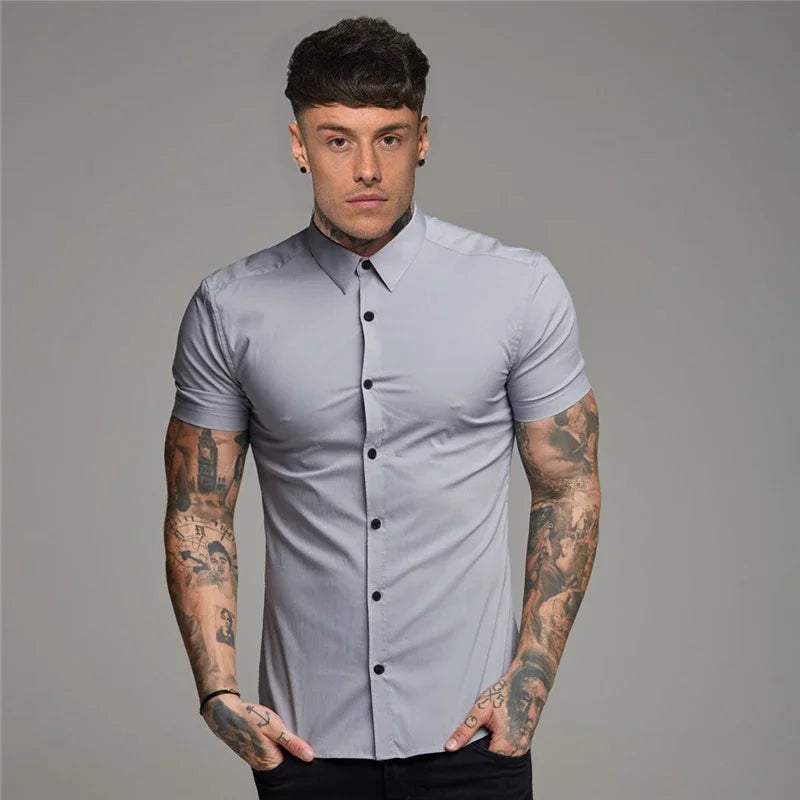 Slim Fit Button Short Sleeve Shirts Men