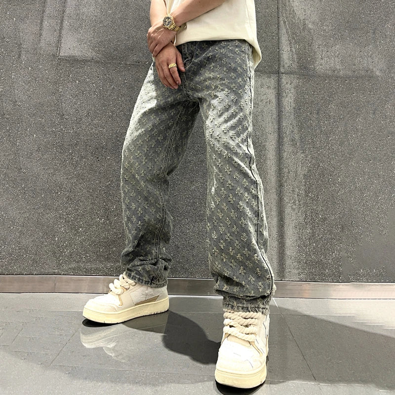 Jacquard Pattern Denim Pants